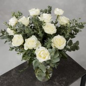 12 Long Stem White Rose Luxury Bouquet